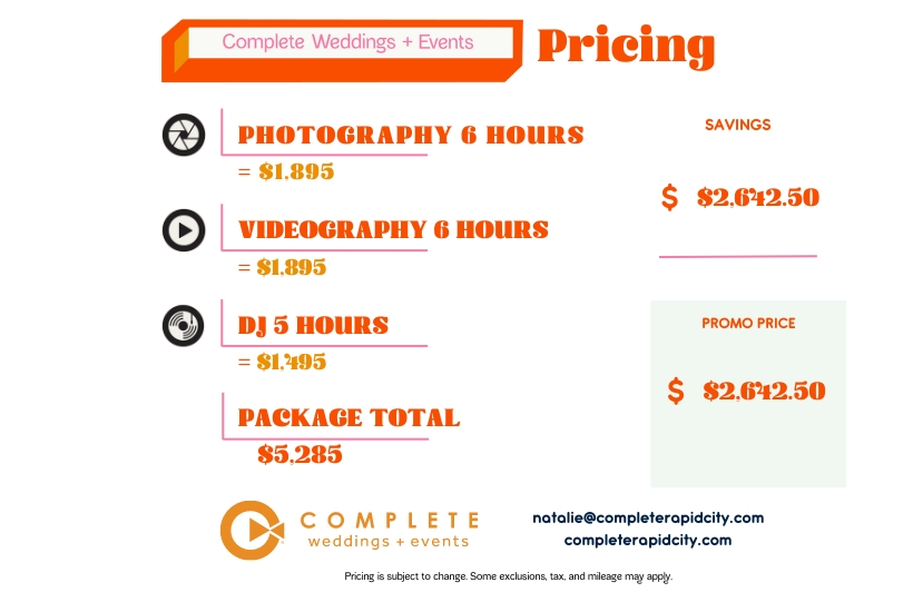 Wedding Bells Are Ringing at Complete Weddings & Events! Get a Complete Package for 50% OFF! Includes photography, videography and DJ Services! 