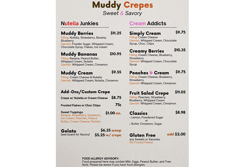 Its NOT just SWEET - Its SAVORY TOO! At Muddy Crepes in the Uptown Rapid Mall, get a $20 Certificate for ONLY 10 BUCKS!